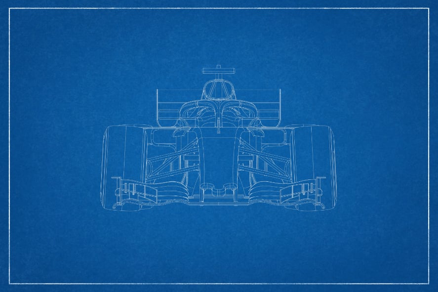 Formel 1 bil Blueprint -stil vægmaleri in your room