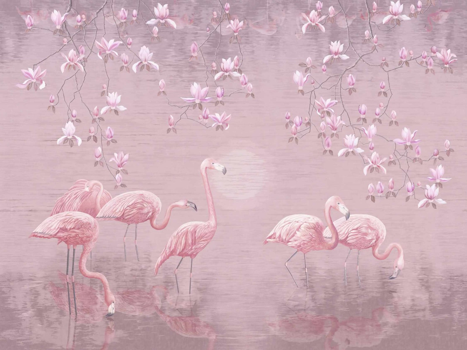 Sfondo murale rosa Magnolia Flamingo Haven