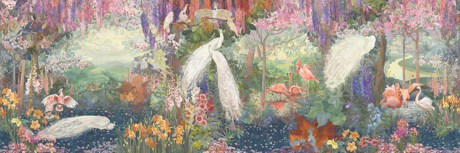 Blomster Symphony Peacock Prestige vægmaleri in your room — zoomed