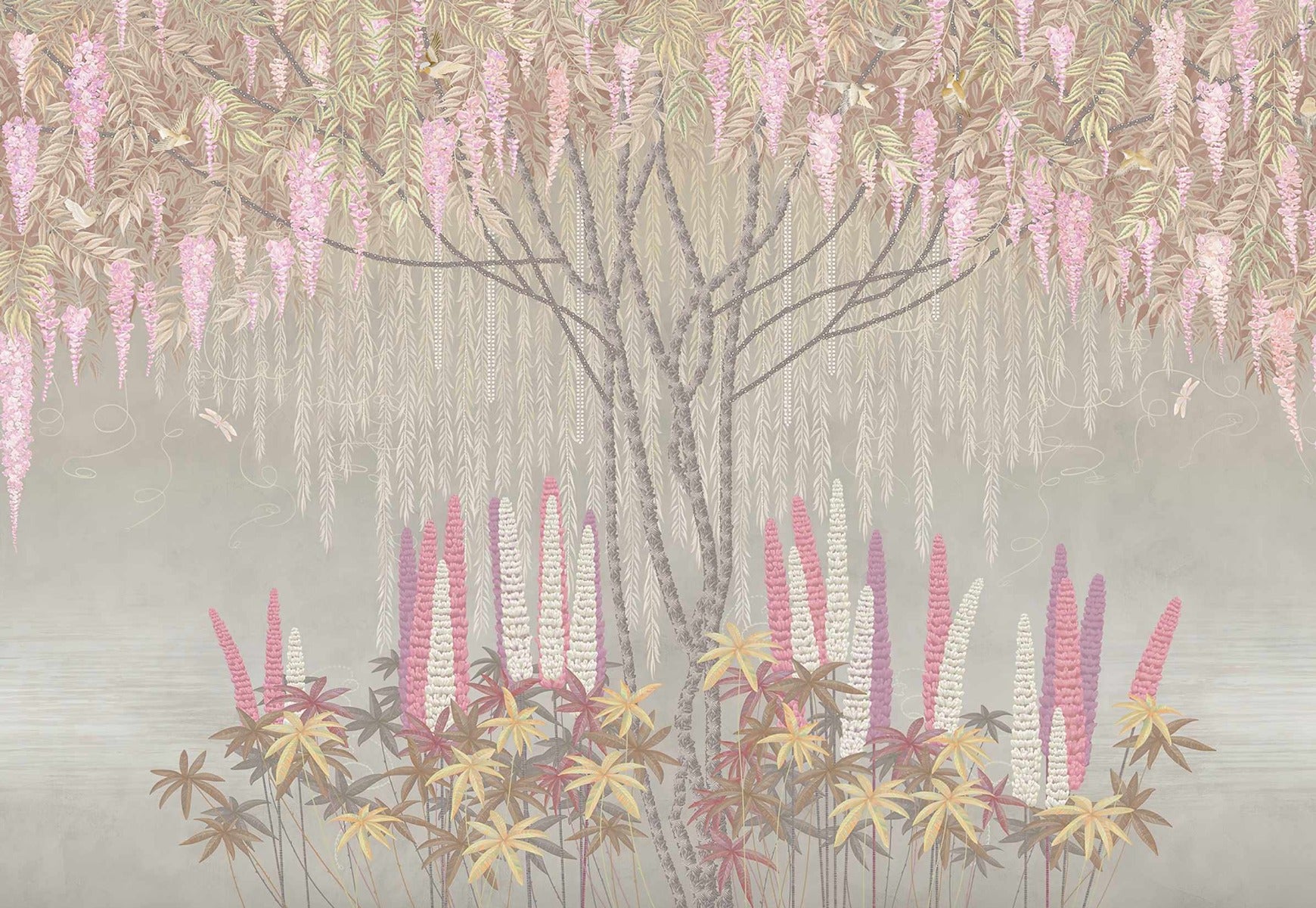 Historiske nuancer wisteria vægmaleri in your room — zoomed