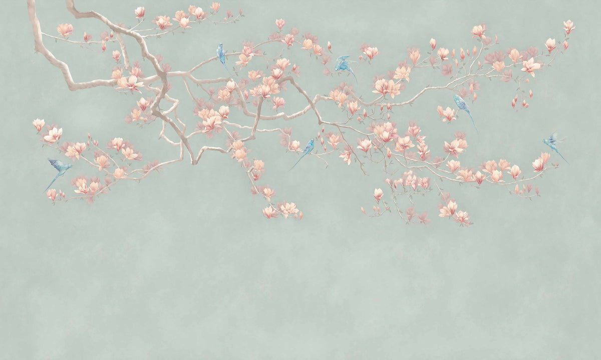 Emerald Echoes Chinoiserie Bird Wall Mural