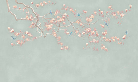 Emerald Echoes Chinoiserie Bird Mural