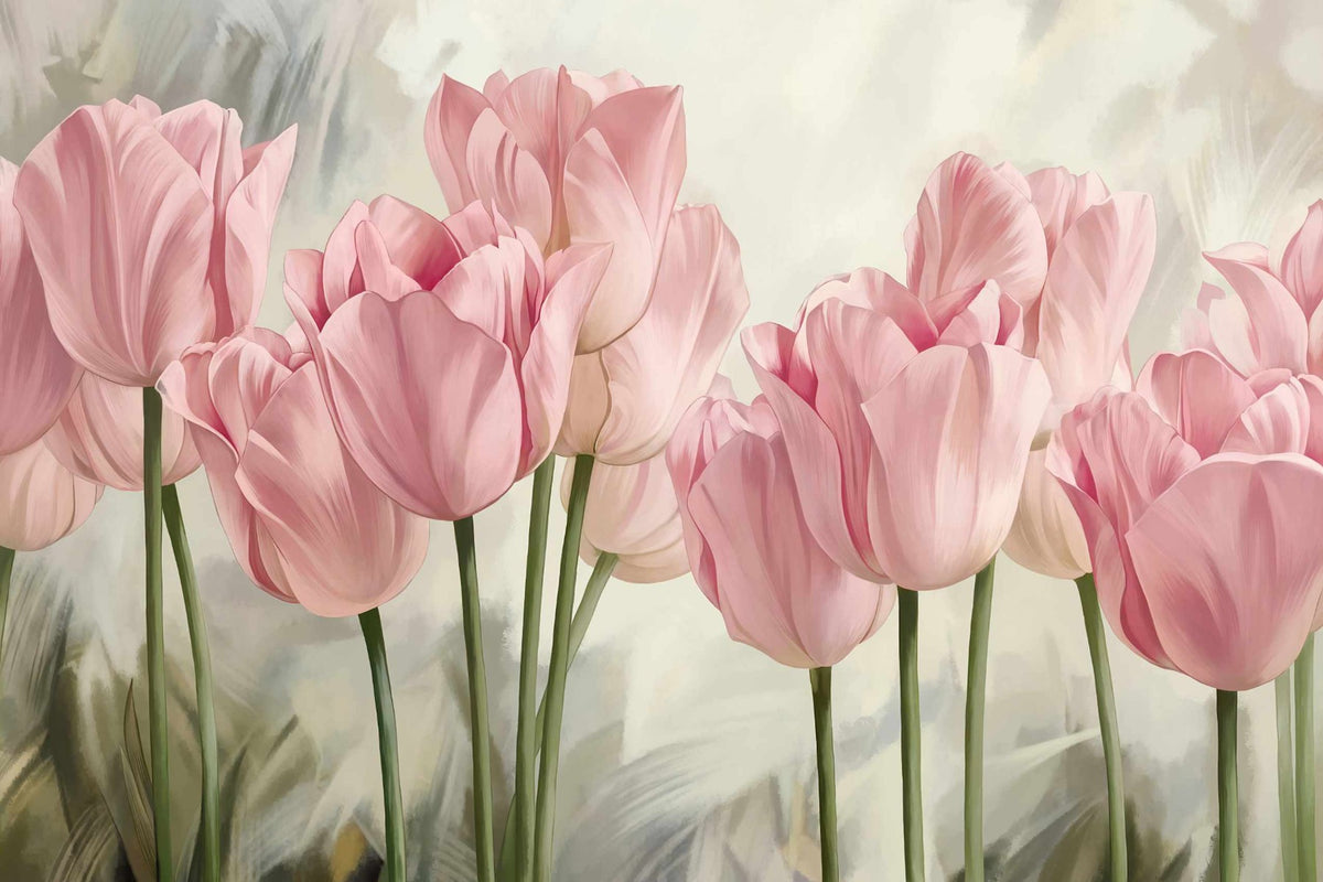 Majestic Meadows Pink Tulip Grandeur Wall Mural in your room — zoomed