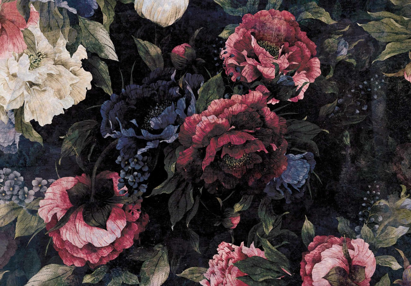 Blomstrer under måneskin vægmaleri
