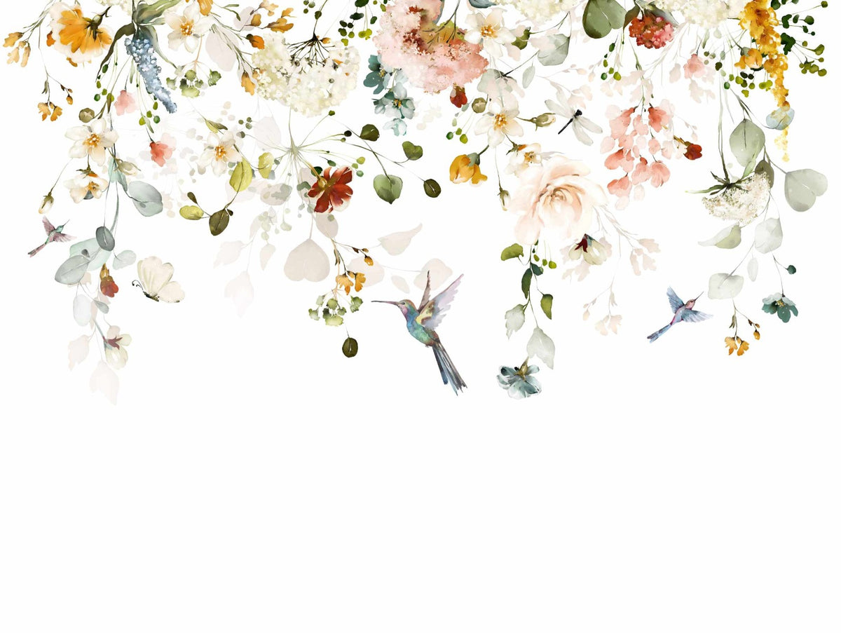 Floral Sway Hummer Hues Wall Mural in your room — zoomed