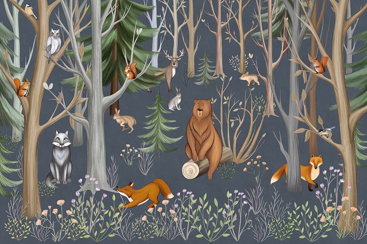 Forest Quartet Wallpaper Mural in your room — zoomed