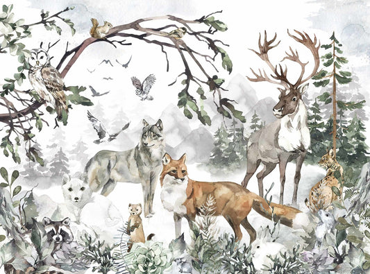 Mural mural aquarelle des amis de la forêt serein