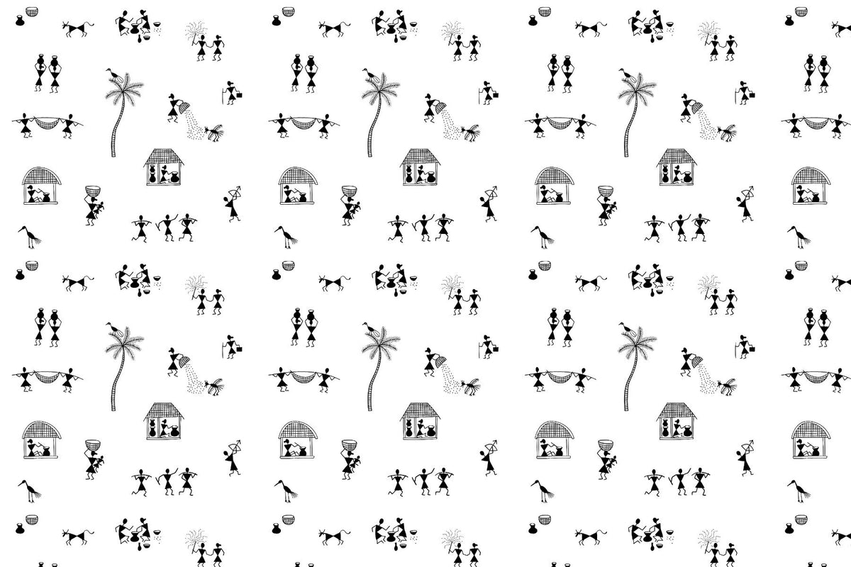 Warli Wonders Collection Mural Wallpaper