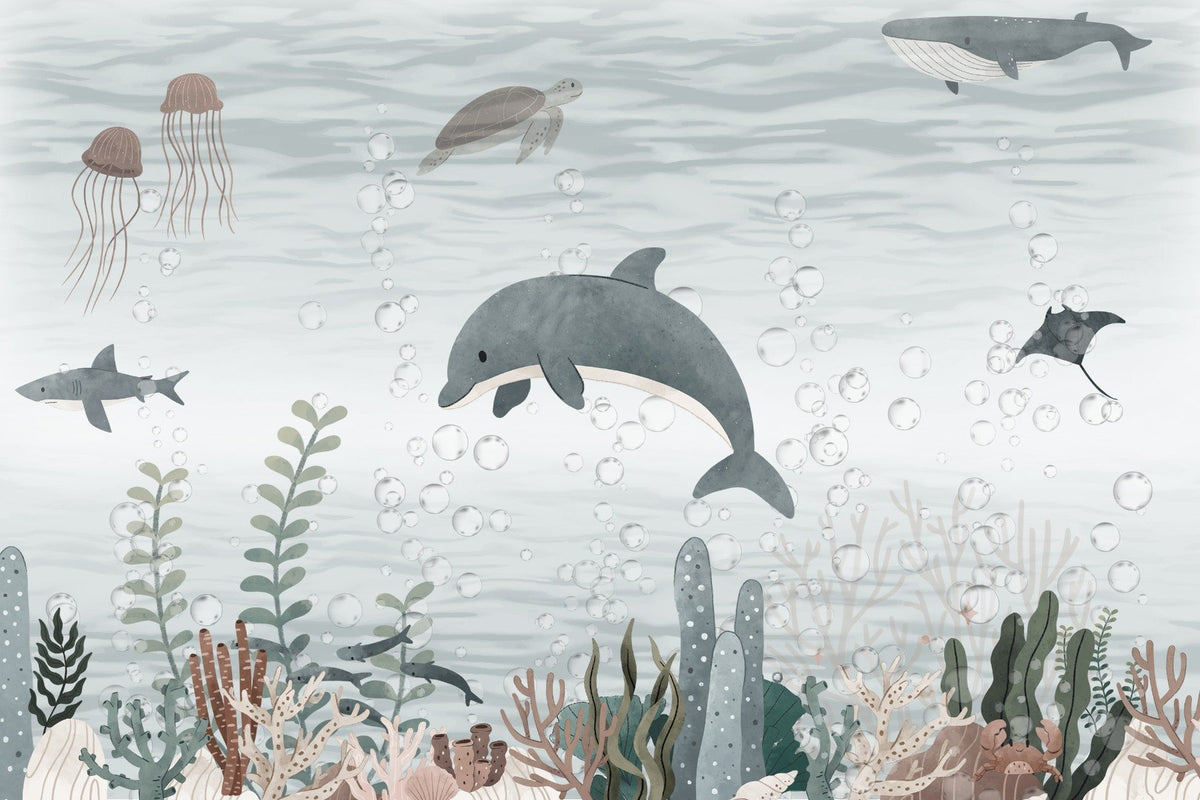 Serene Ocean Life Wallpaper Mural in your room — zoomed