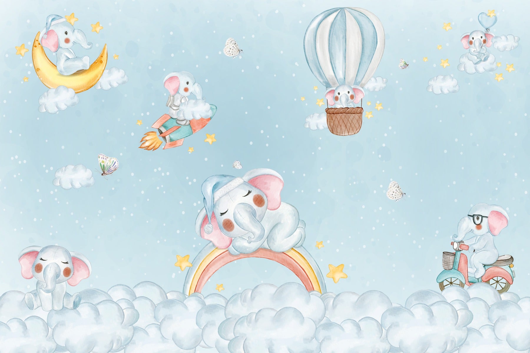 Elephant Cloud Carnival Wall Mural in your room — zoomed