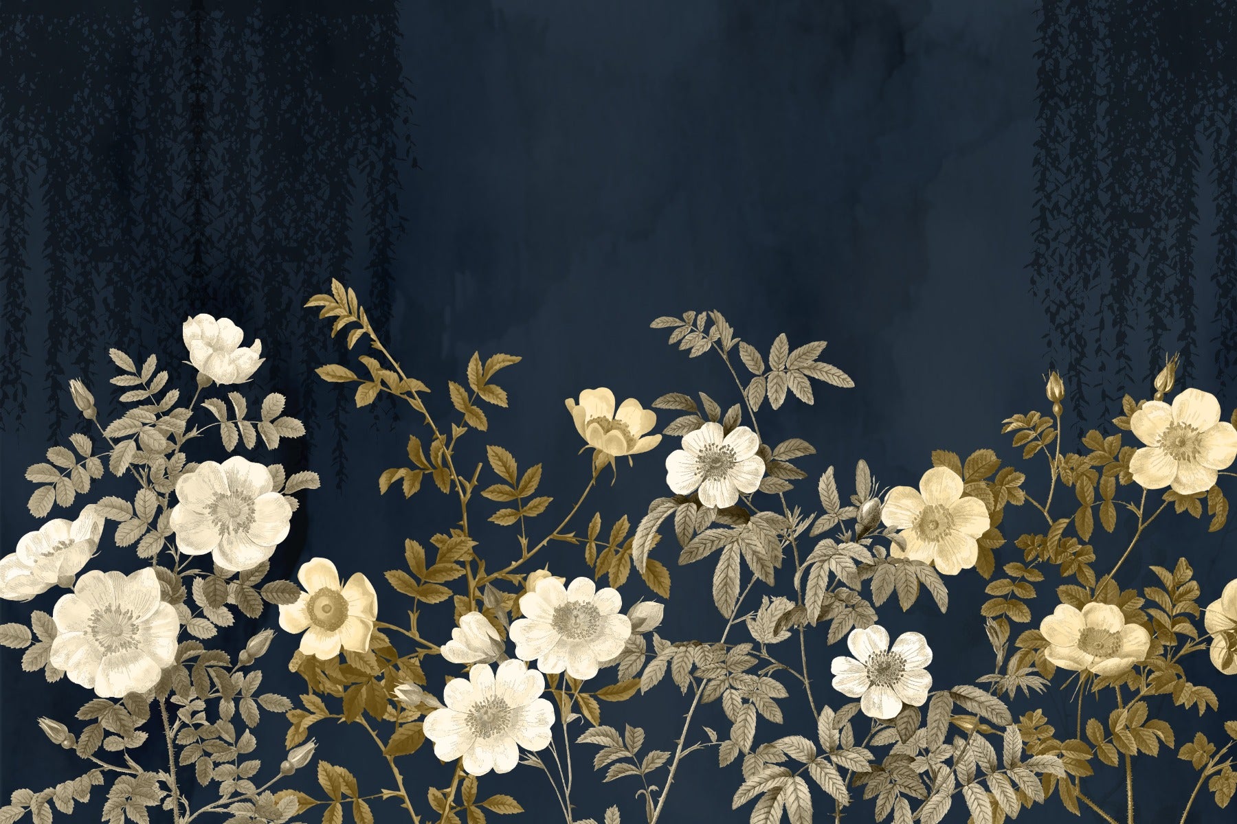 Mitternacht Gold Flora Tapete Wandbild in your room — zoomed