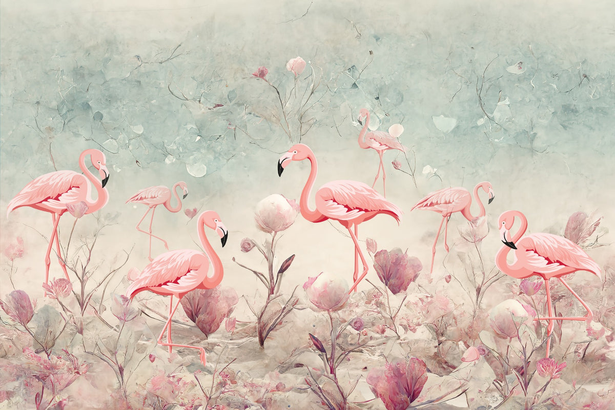 Mystic Flamingo Grove Mural in your room — zoomed