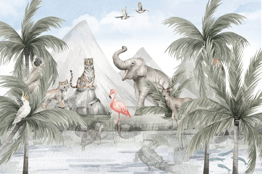 熱帯野生生物の天国の壁の壁画
