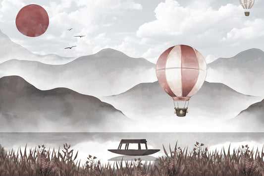 Misty Peaks Hot Air Ballon Wandbild