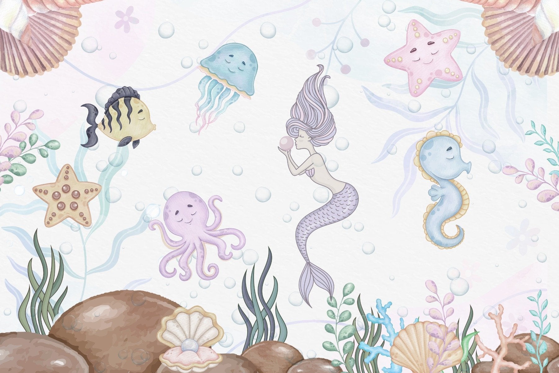 Aquatic Playland Wall Mural in your room — zoomed