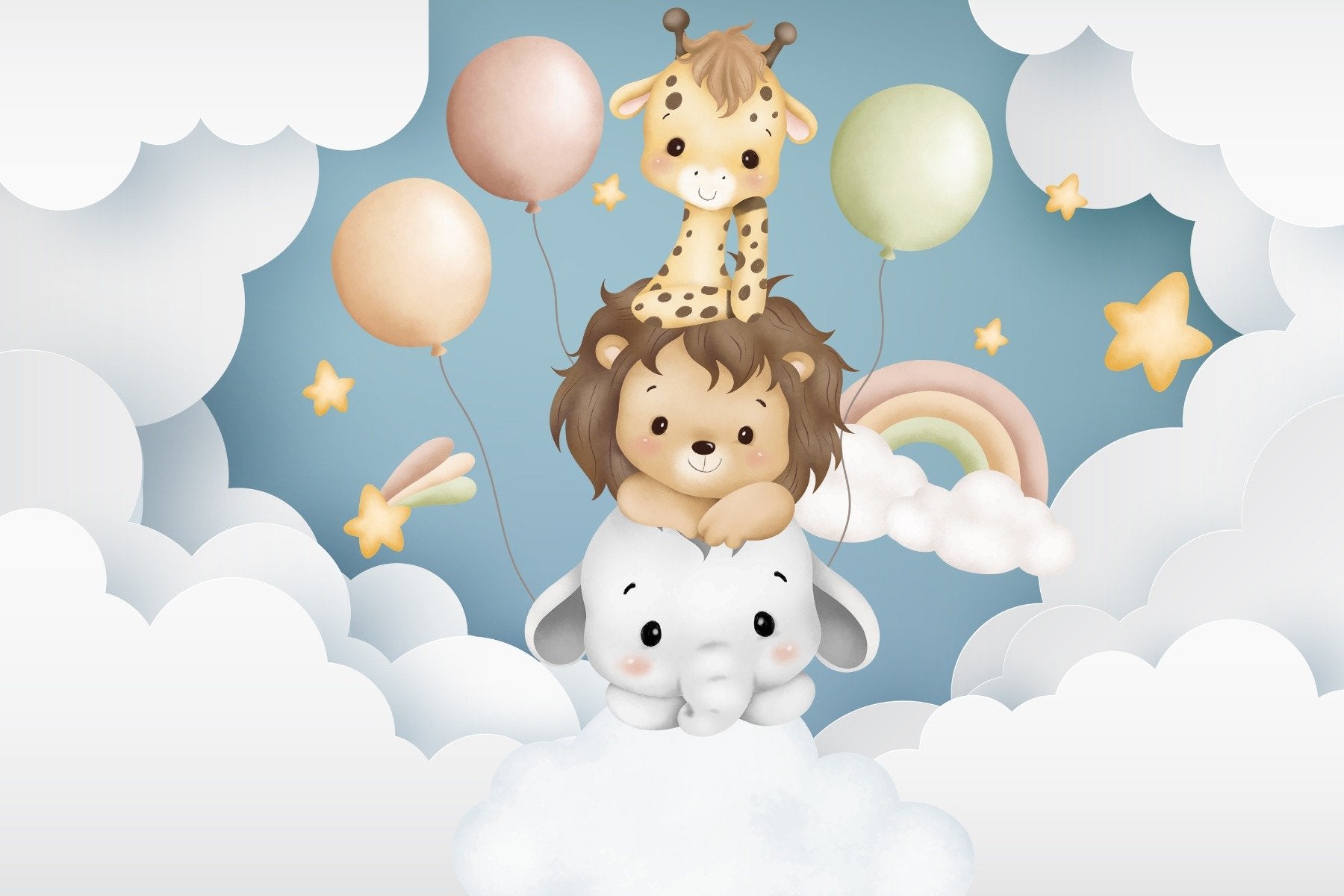 Bébé animal ballon fiesta mural mural in your room — zoomed