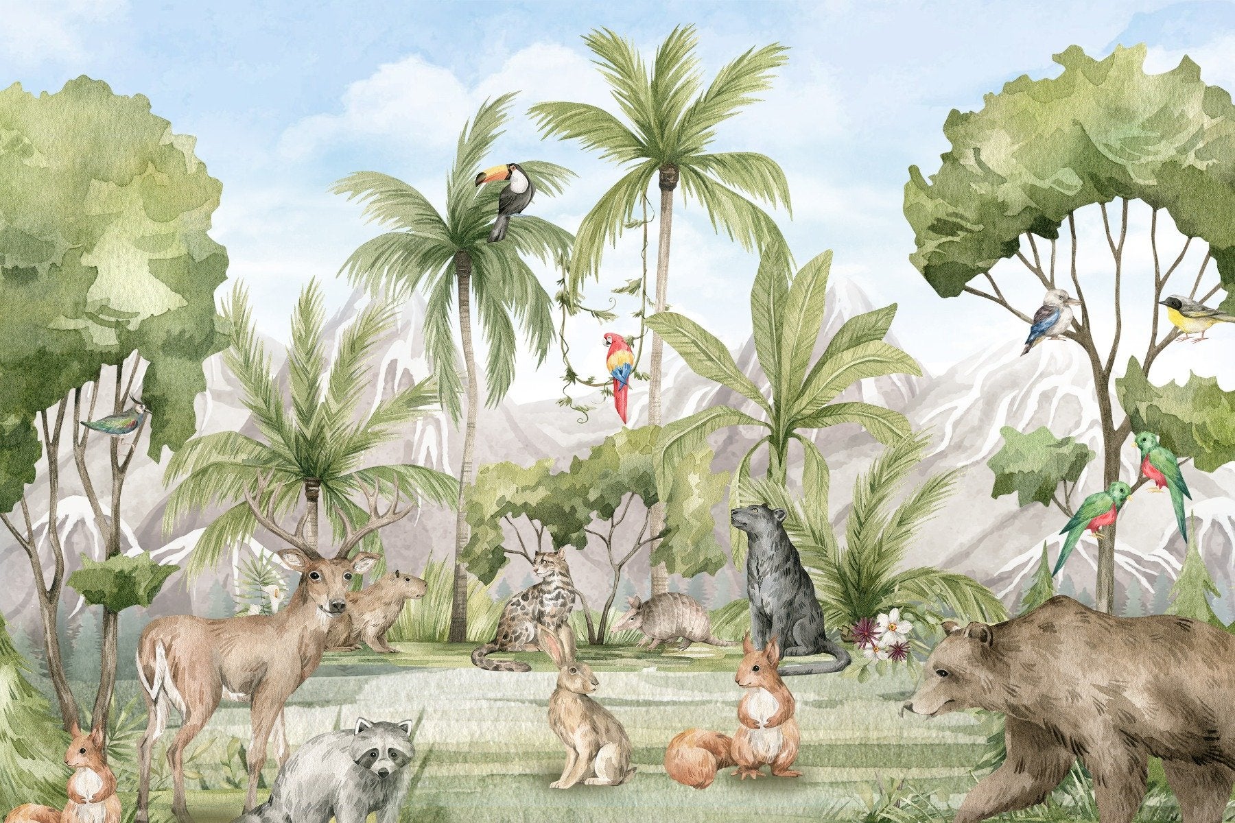 Créatures exotiques paysage art mural