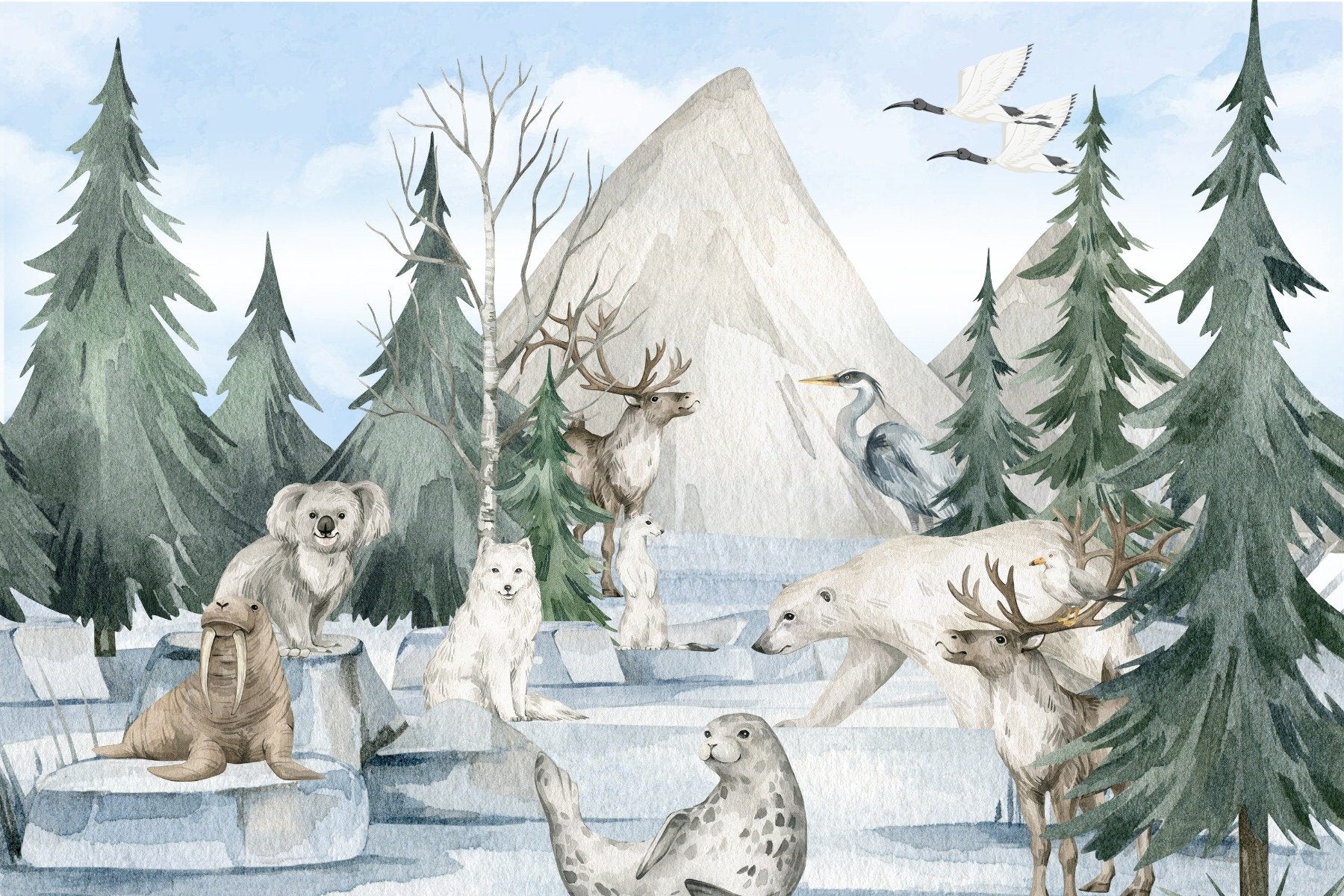 Majestätische Wildtier -Wandgemälde gefrorener Grenze