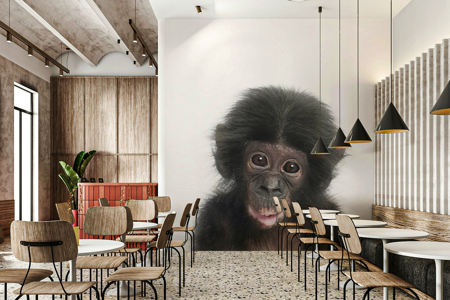 Funny baby monkey animal wallpaper for playful spaces