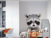 Cozy corner with baby raccoon wall mural

