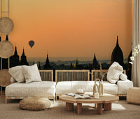 Bagan Dawn Wall Mural — serene sunrise over historic temples and misty landscapes.