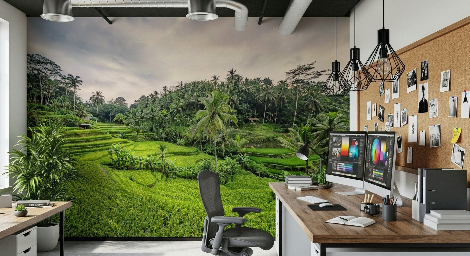 Calm Bali Rice Terraces scene permanent wallpaper product.