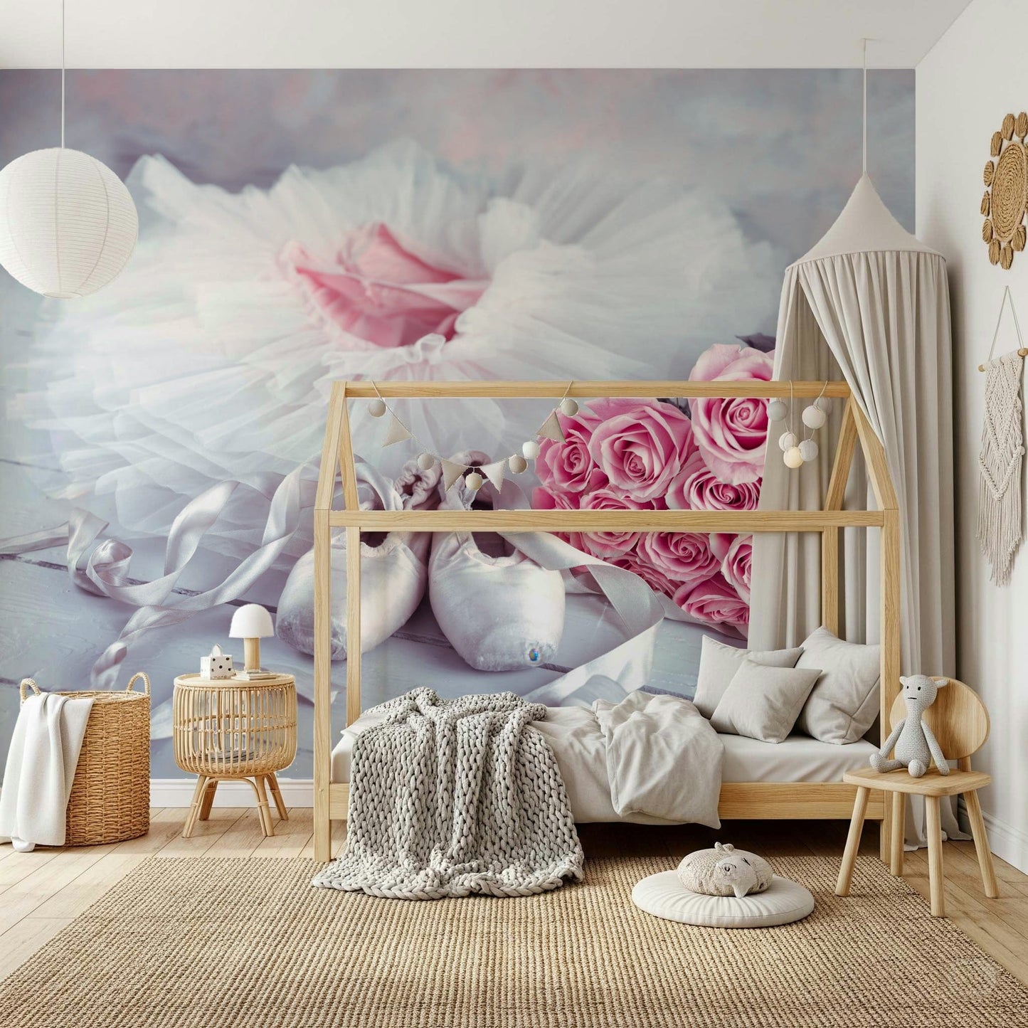 Poetic dance theme, lovely Graceful Ballet Still Life with Roses wallcovering.