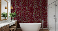 Bathroom bamboo pattern wallpaper with green stems and leaves
