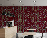 Bamboo Breeze Crimson wallpaper with green bamboo pattern