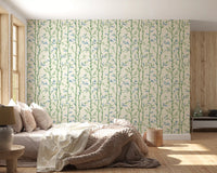 Bamboo wallpaper creates a fresh backdrop in a bedroom 