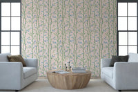 Soft bamboo branches on a pastel rose backdrop, creating a serene atmosphere for Hallway