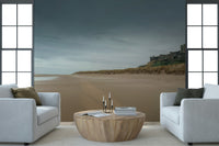 Sofa setting with panoramic wall mural