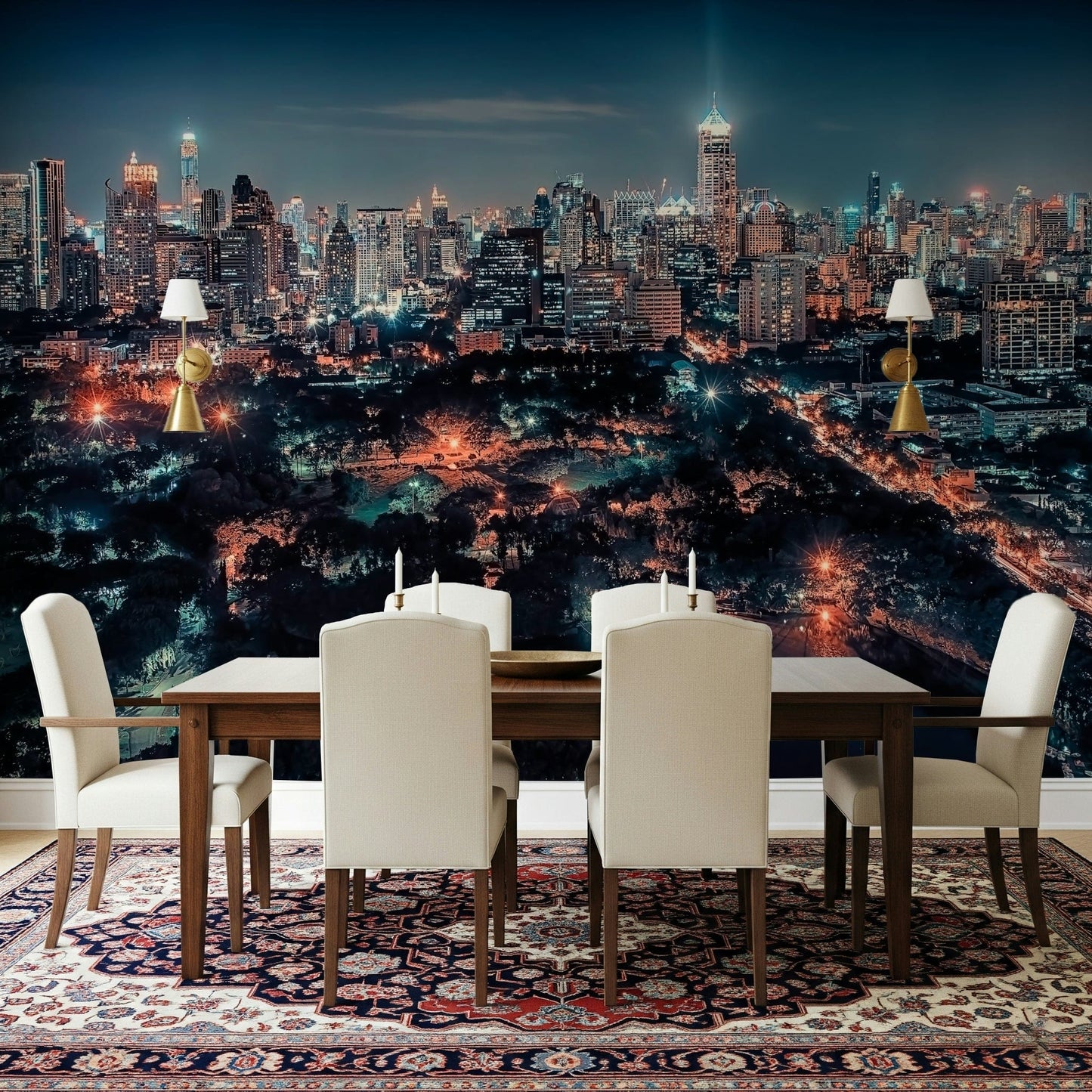 Modern city wall mural Bangkok Nightscape evening lights