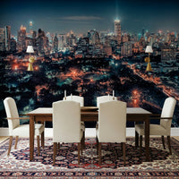 Modern city wall mural Bangkok Nightscape evening lights