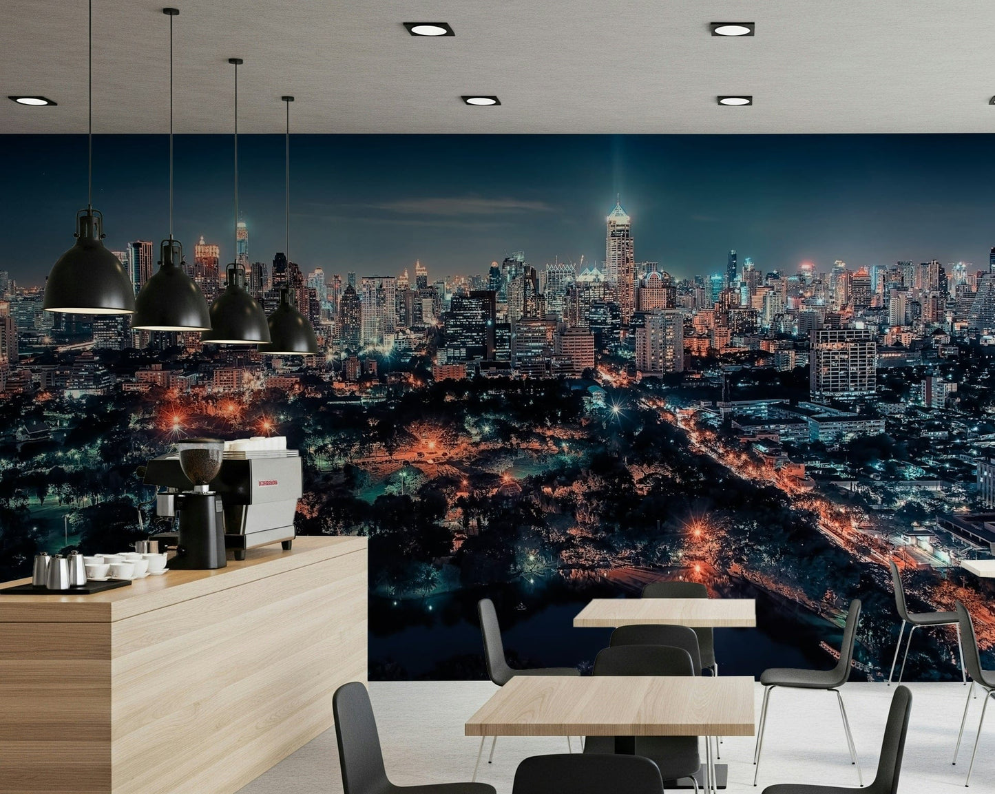 Night Bangkok skyline peel and stick mural water