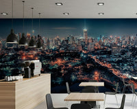 Night Bangkok skyline peel and stick mural water