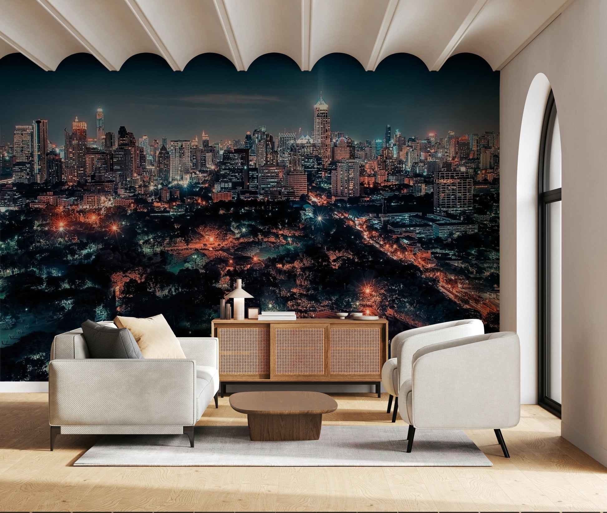 City skyline wall mural Thailand capital night view