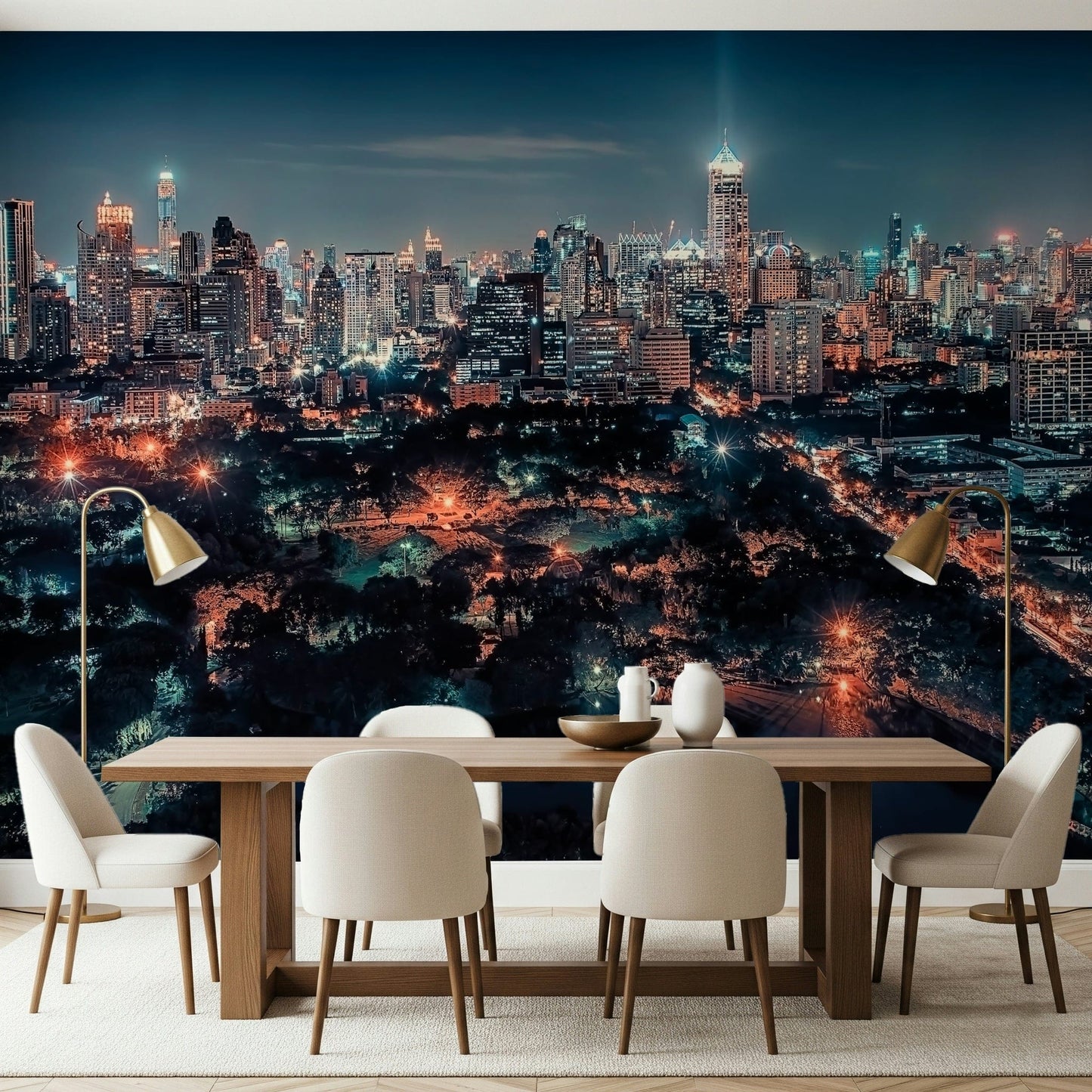 Bangkok Nightscape wallpaper mural skyline glow city