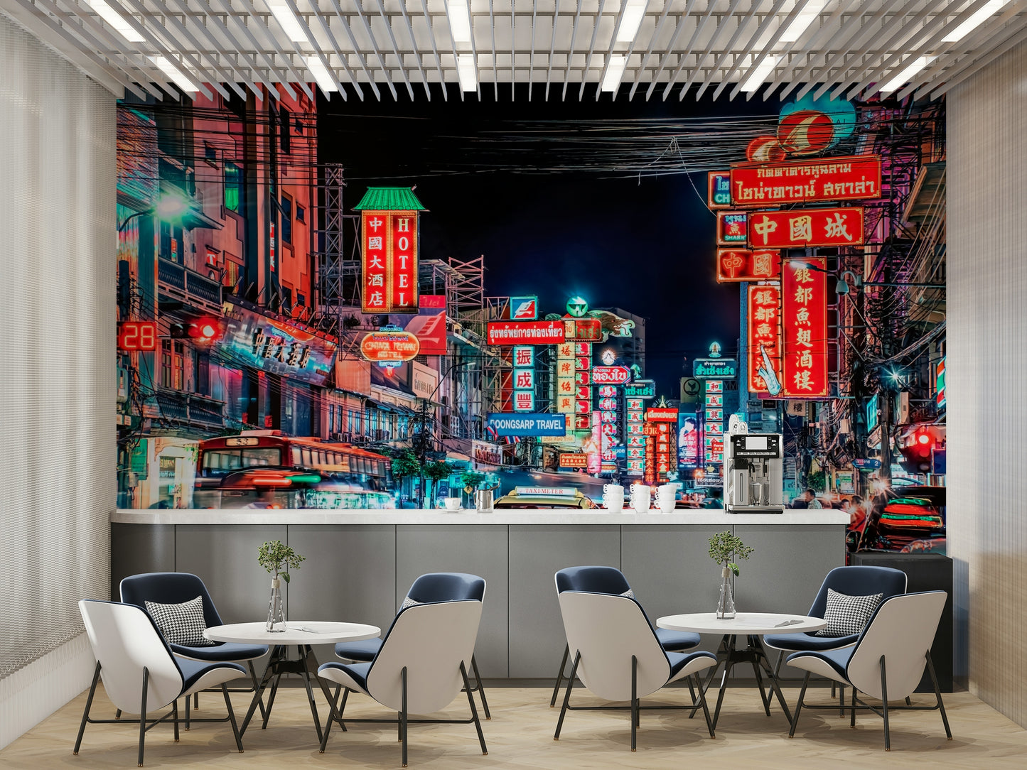 Thai city street filled with lights and motion

