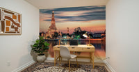 Asian travel scene Bangkok Dawn Reflection wallpaper design.