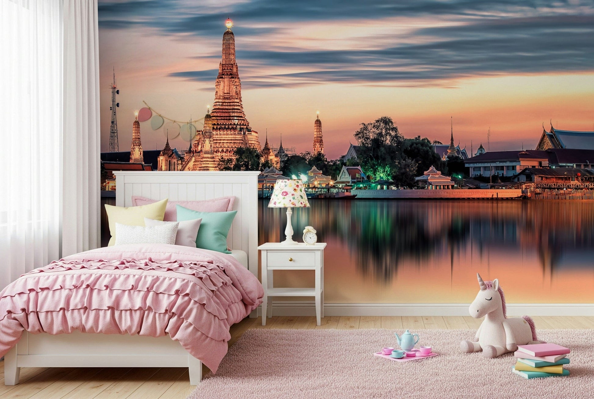 Exotic Thai skyline Bangkok Dawn Reflection wall art.
