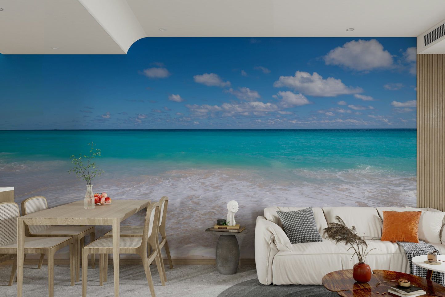 The wallpaper is perfect for a peaceful space.

