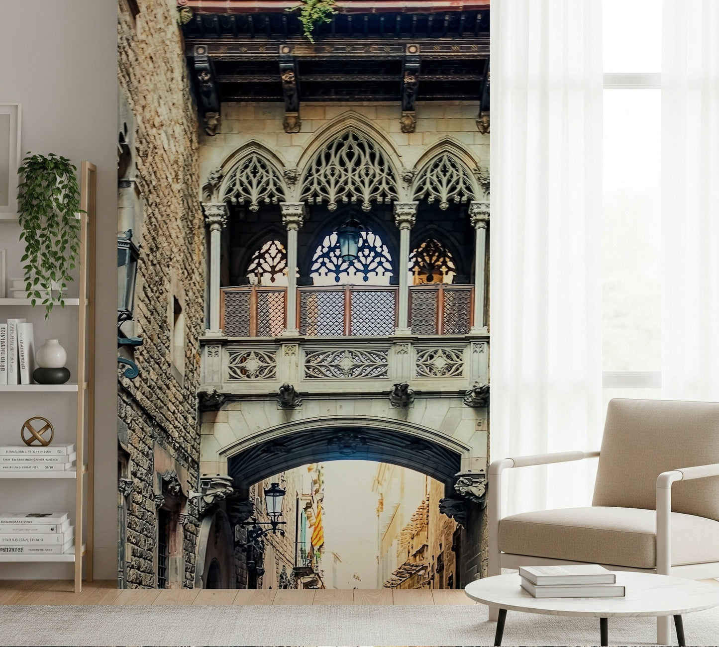 Ornate stone Gothic Quarter Archway elegant wallpaper for walls print.