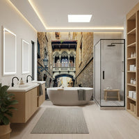 Stone arch Gothic Quarter Archway design, old city wallpaper for walls.