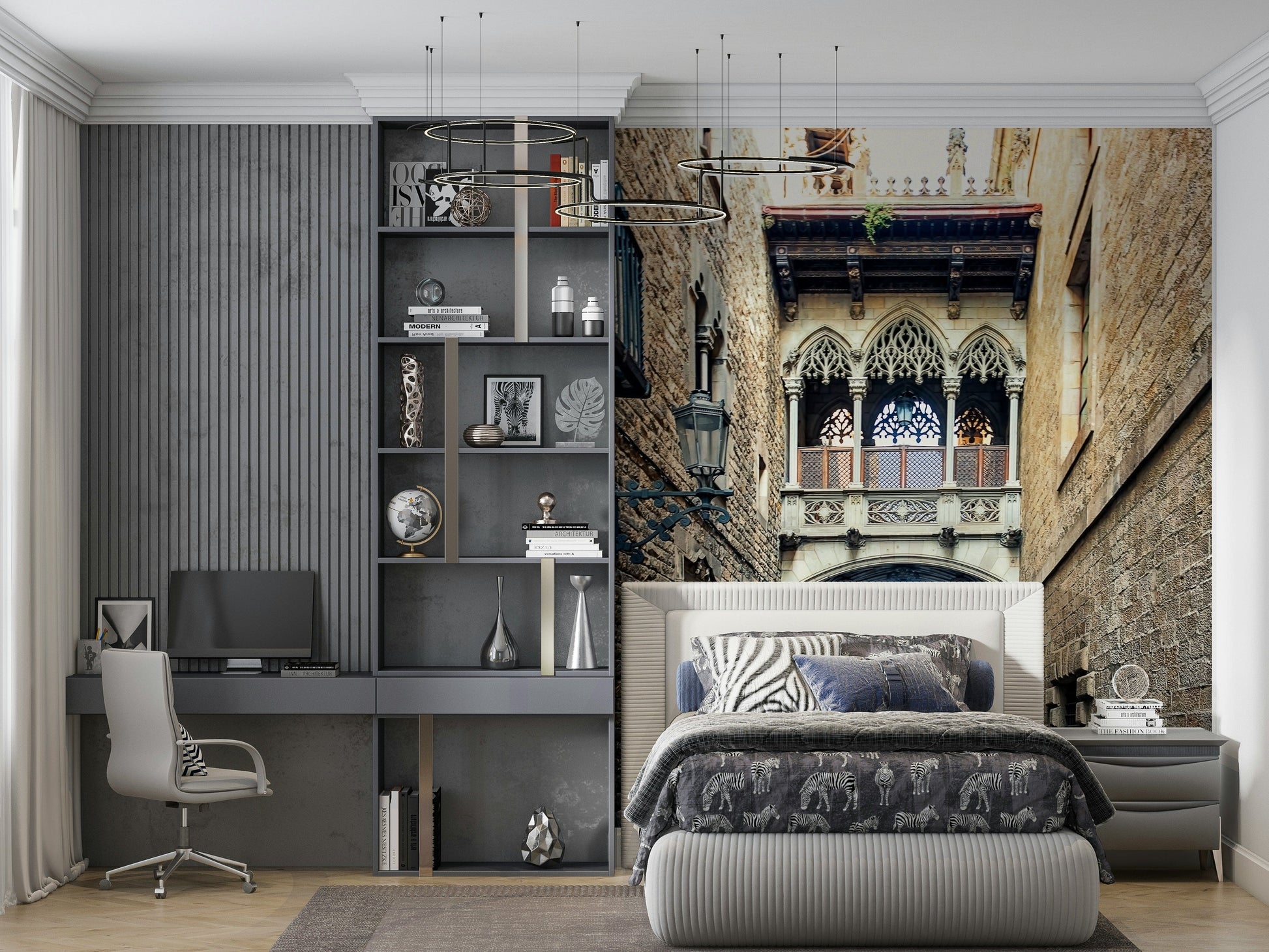 Gothic Quarter Archway removable wall mural medieval street design.