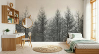 Snowy cliff wallpaper mural in reading nook, modern decor, soft contrast and texture feel