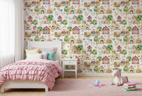 Pastoral Barnyard Buddies wallpaper mural, idyllic countryside view, baby animals.