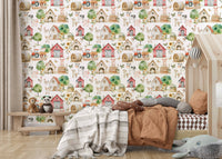 Farm themed Barnyard Buddies wallpaper for walls, classic barnyard scene, simple beauty.