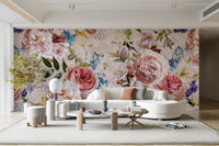 A wall mural featuring a bold, artistic floral pattern.

