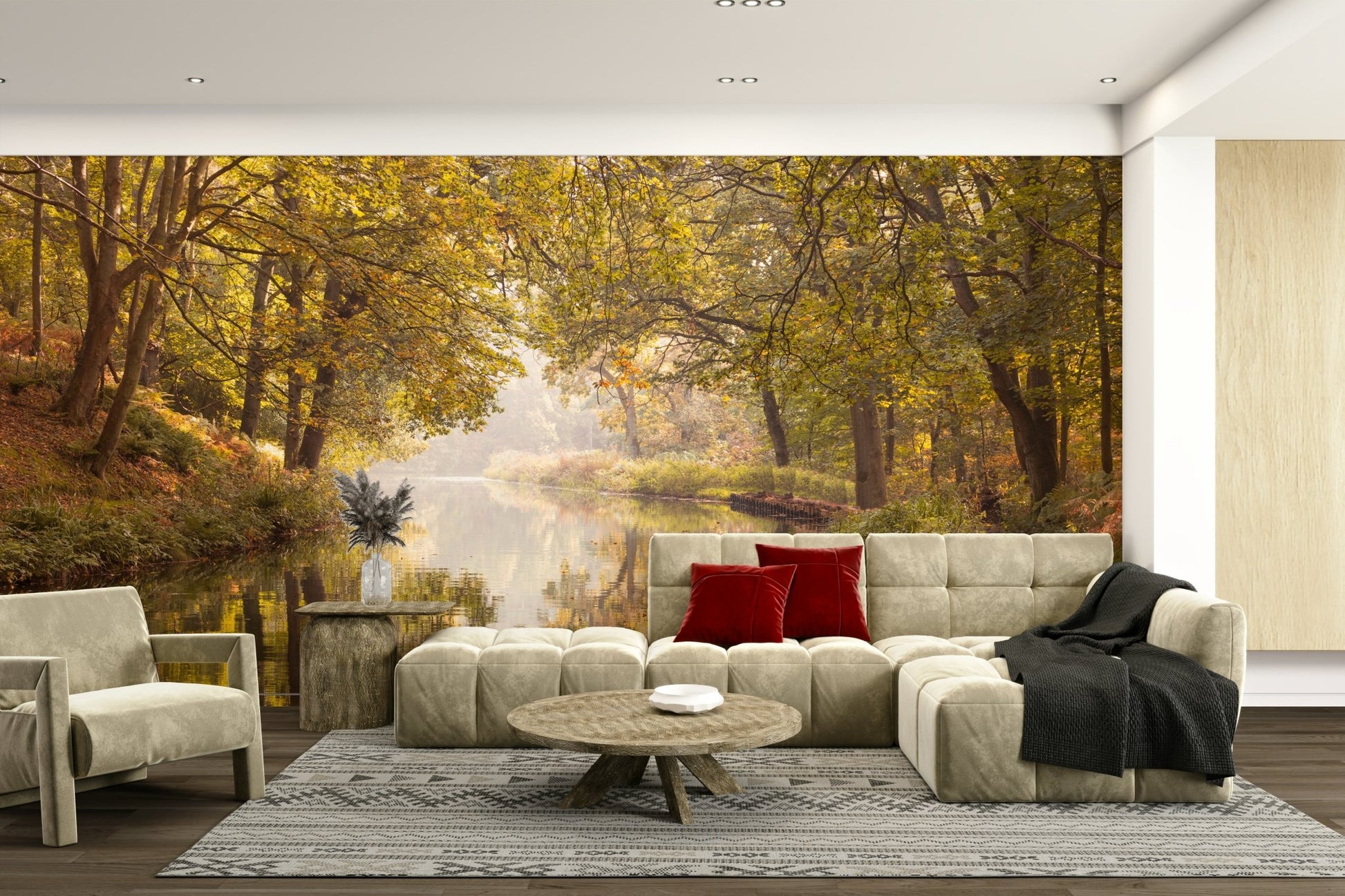 Nature-inspired wall mural with water
